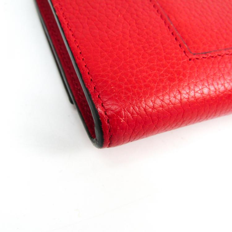Pre Owned Celine Red Drummed Leather Large Multifunction Flap Wallet 
