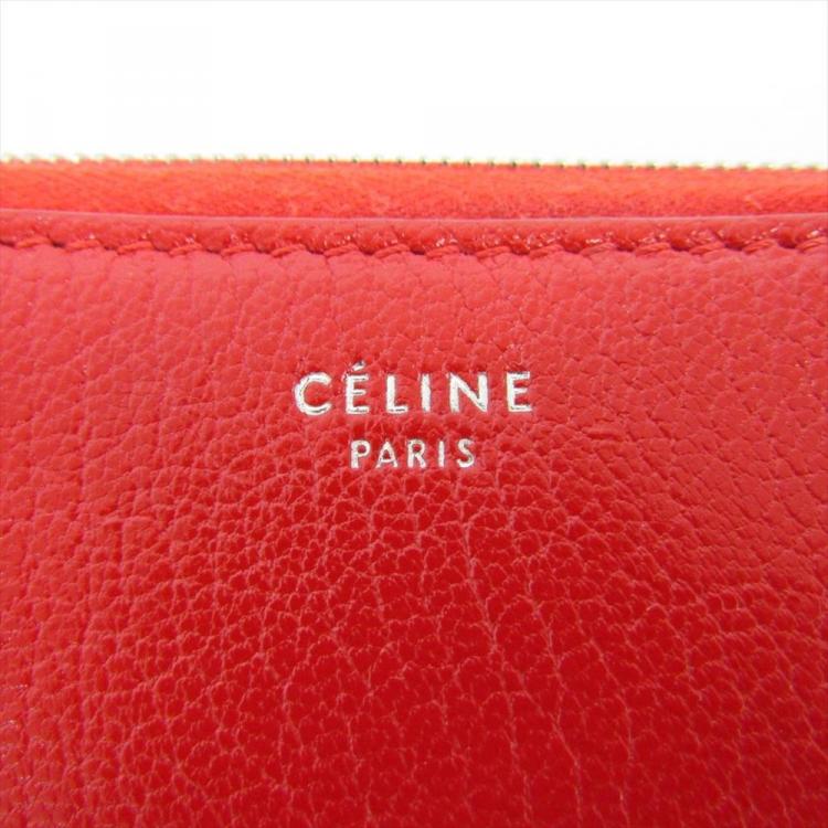 Pre Owned Celine Red Leather Large Zipped Wallet