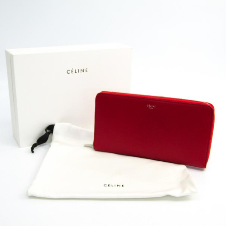 Pre Owned Celine Red Leather Large Zipped Wallet