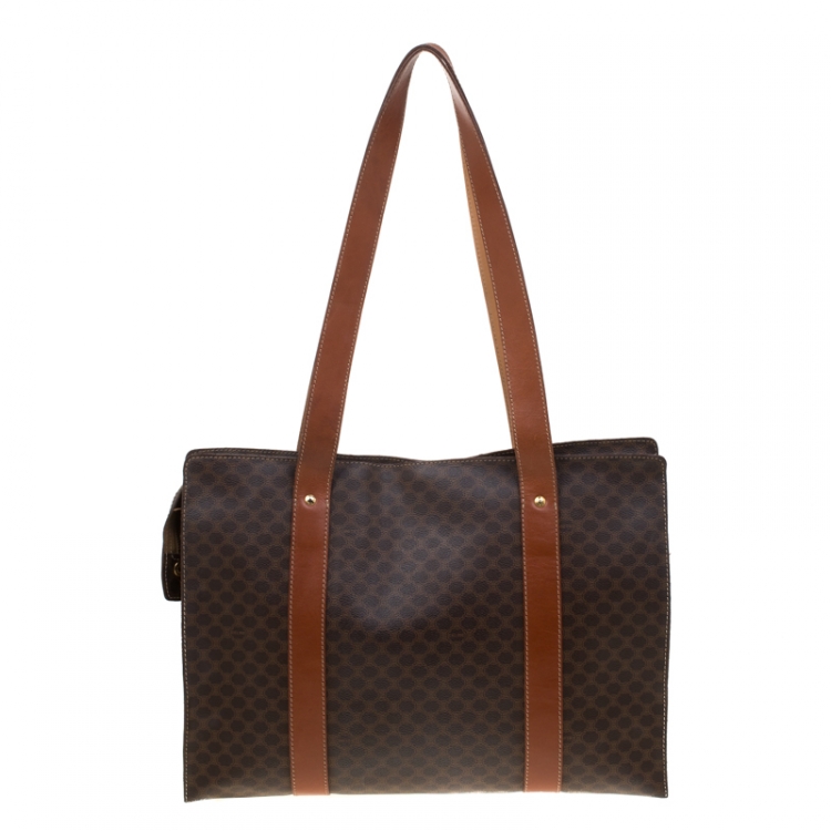 Pre Owned Celine Brown Coated Canvas and Leather Macadam Shopper Tote