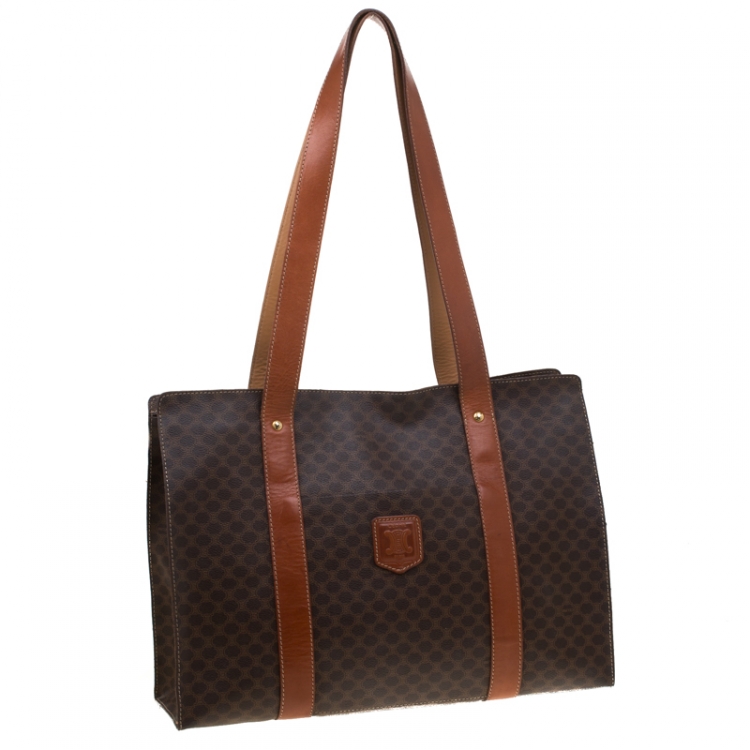 Pre Owned Celine Brown Coated Canvas and Leather Macadam Shopper Tote