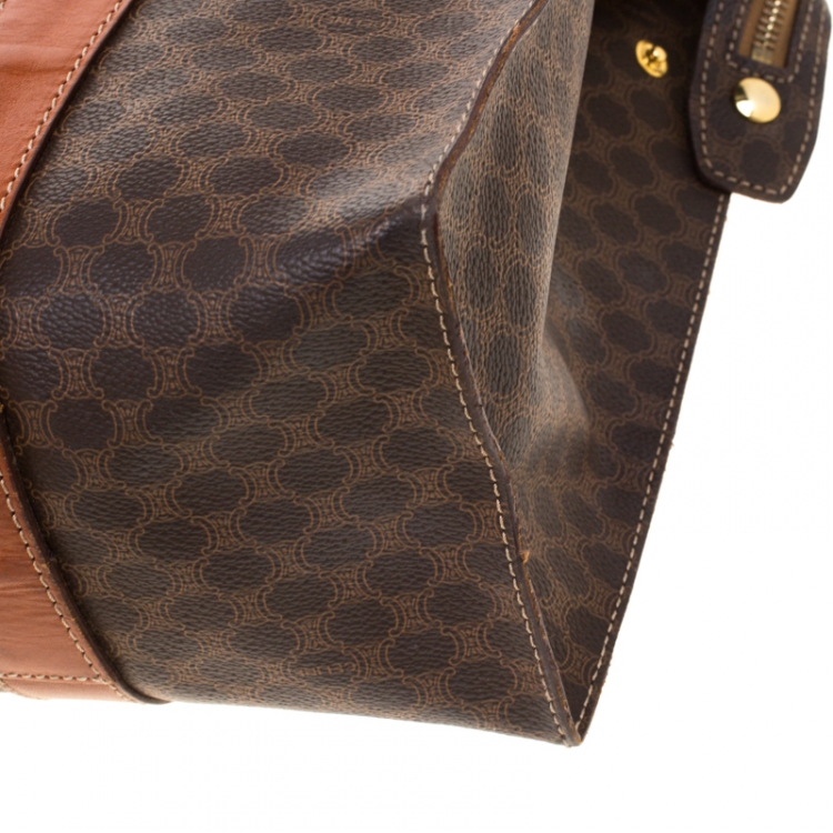 Pre Owned Celine Brown Coated Canvas and Leather Macadam Shopper Tote