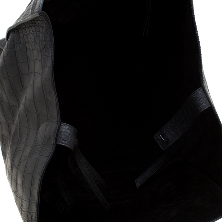 Pre Owned Celine Black Croc Embossed Leather Large Phantom Luggage Tote