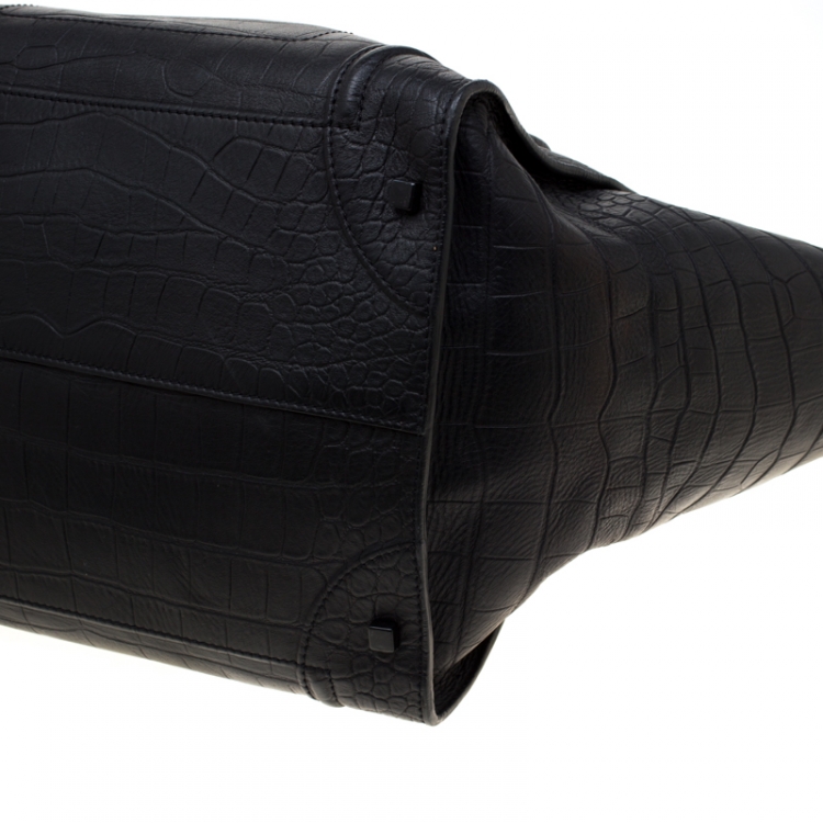 Pre Owned Celine Black Croc Embossed Leather Large Phantom Luggage Tote