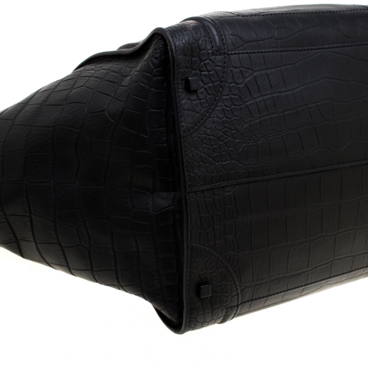 Pre Owned Celine Black Croc Embossed Leather Large Phantom Luggage Tote