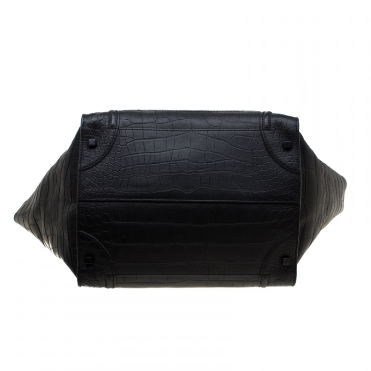 Pre Owned Celine Black Croc Embossed Leather Large Phantom Luggage Tote