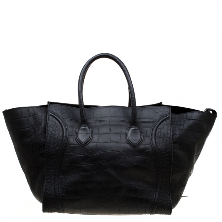 Pre Owned Celine Black Croc Embossed Leather Large Phantom Luggage Tote