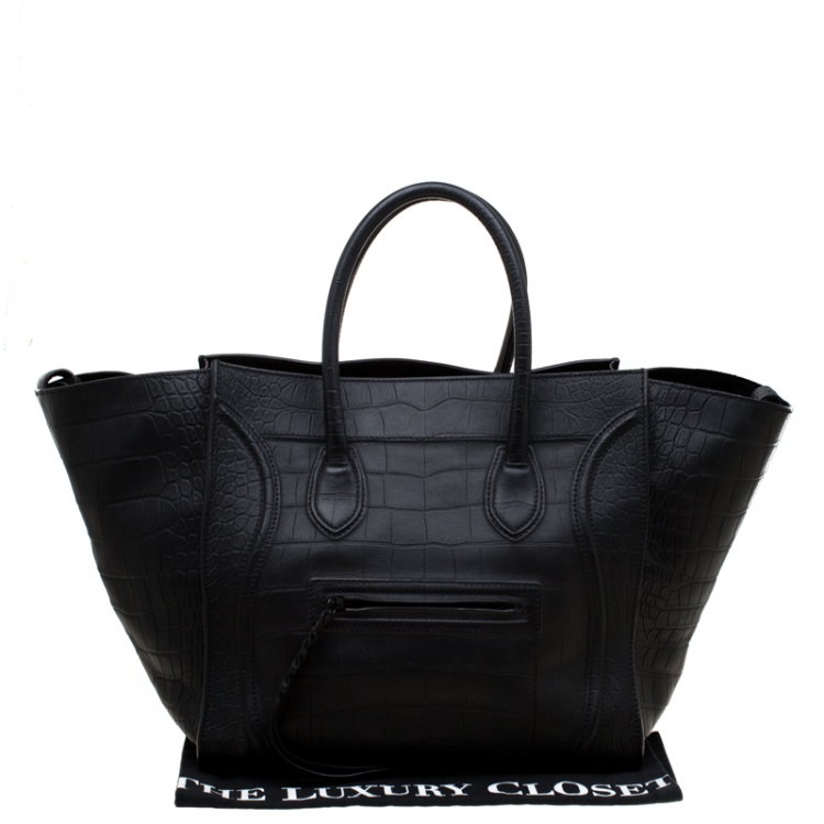 Pre Owned Celine Black Croc Embossed Leather Large Phantom Luggage Tote