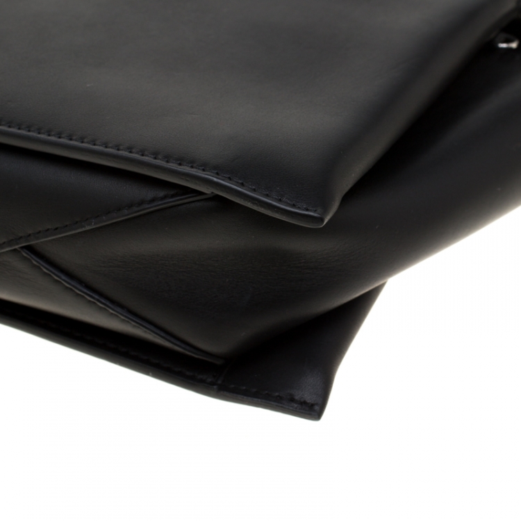 Pre Owned Celine Black Leather Trifold Chain Clutch