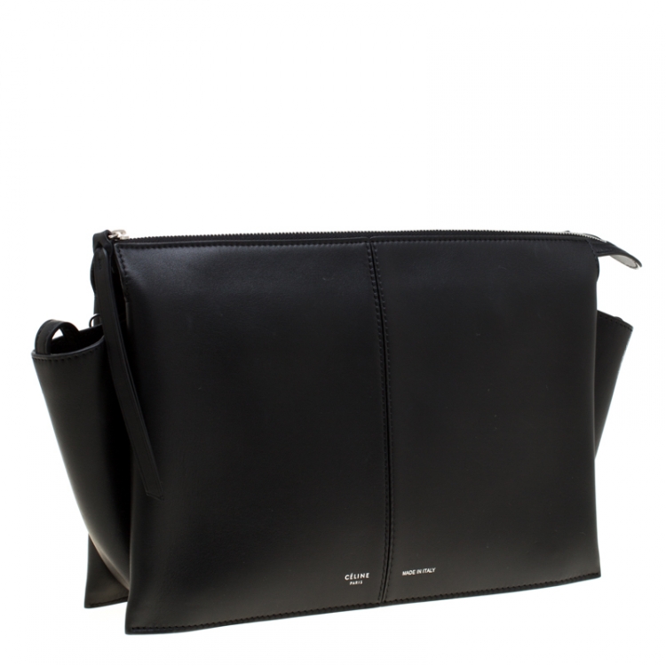 Pre Owned Celine Black Leather Trifold Chain Clutch