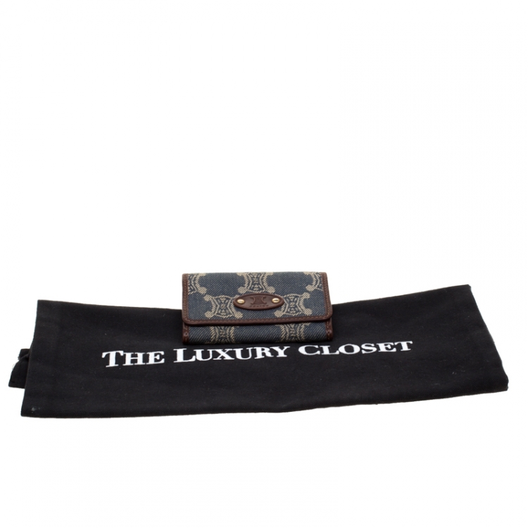 Pre Owned Celine Blue/Brown Macadam Denim and Leather Compact Wallet