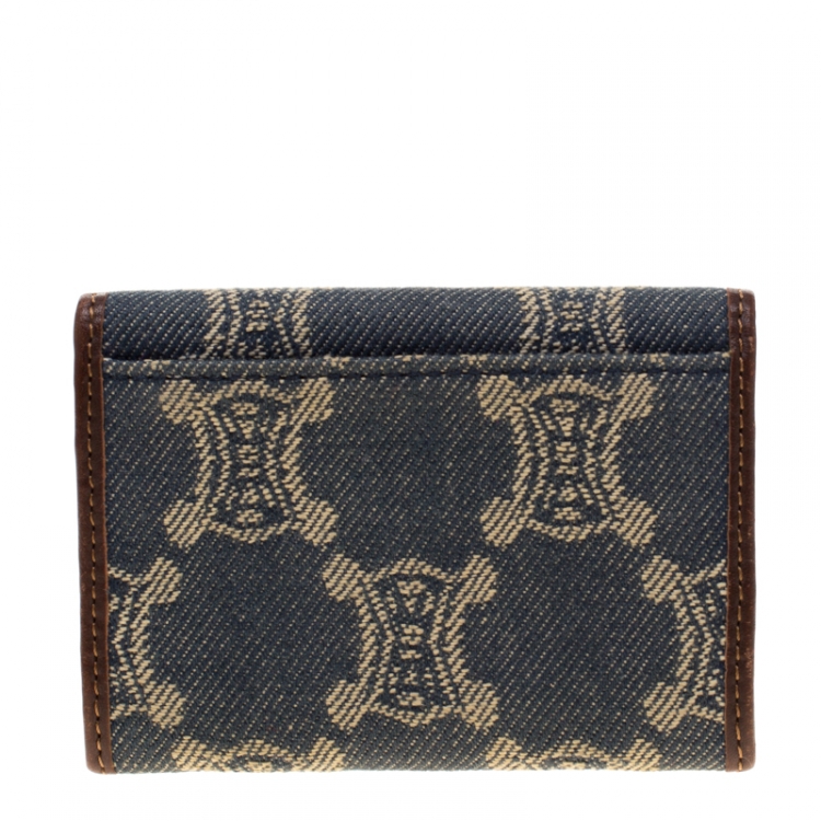 Pre Owned Celine Blue/Brown Macadam Denim and Leather Compact Wallet
