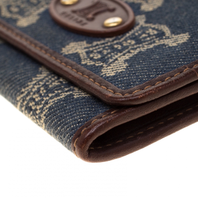 Pre Owned Celine Blue/Brown Macadam Denim and Leather Compact Wallet
