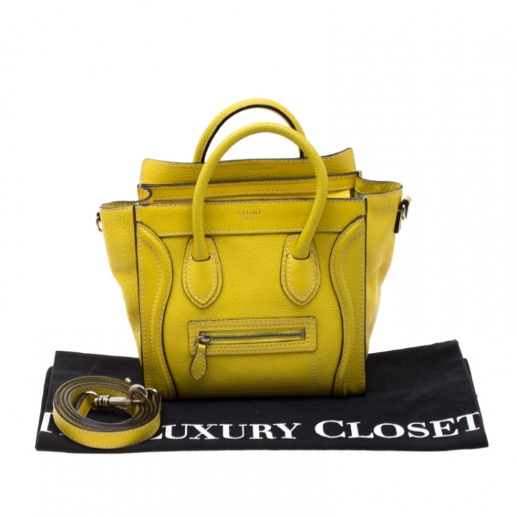 Pre Owned Celine Yellow Leather Nano Luggage Tote