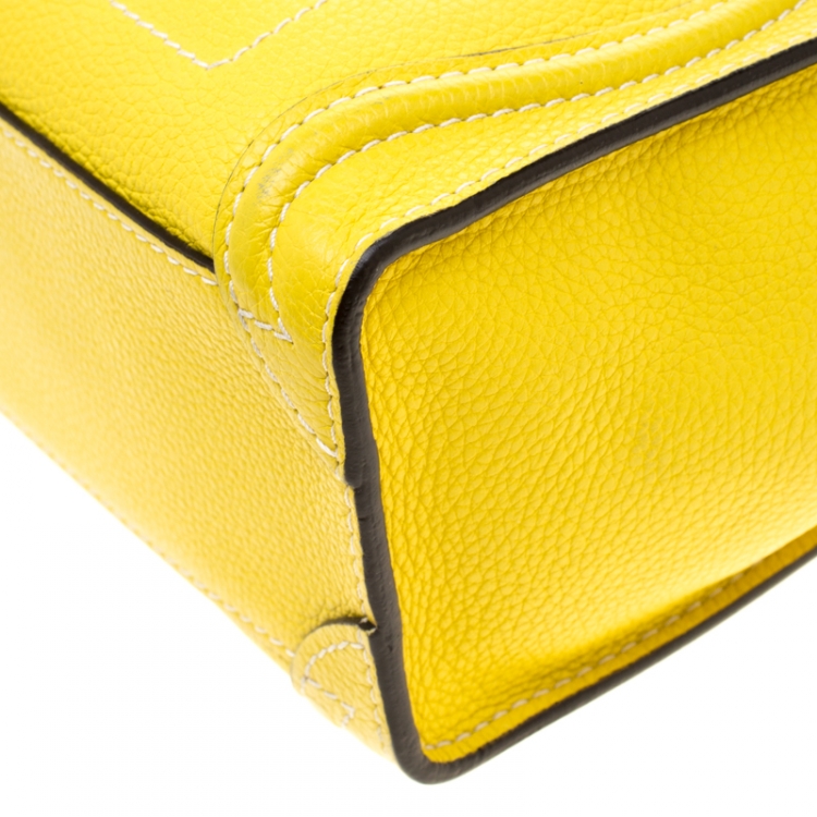 Pre Owned Celine Yellow Leather Nano Luggage Tote