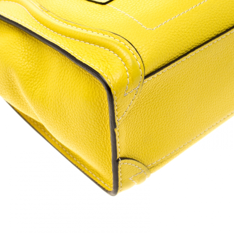 Pre Owned Celine Yellow Leather Nano Luggage Tote