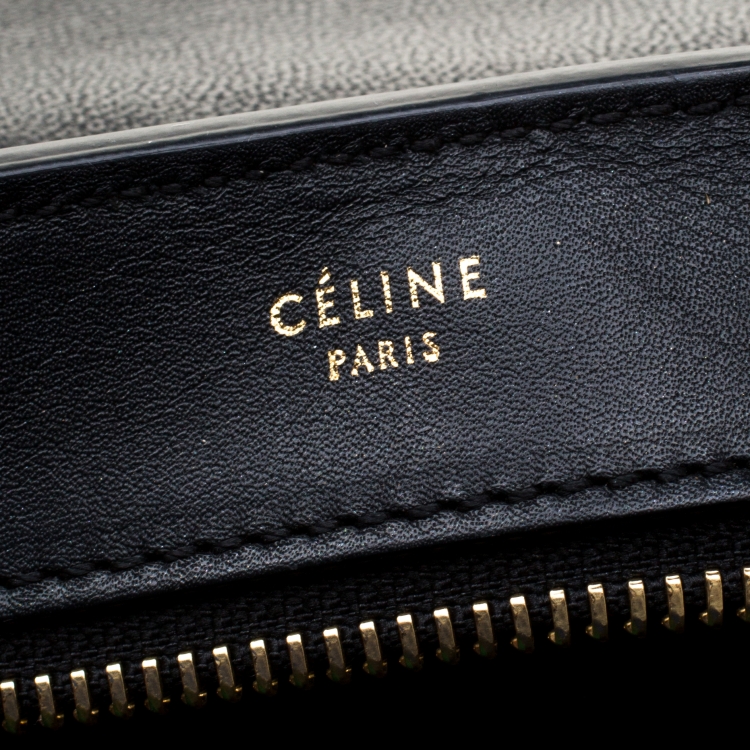 Pre Owned Celine Black/Green Leather and Suede Medium Trapeze Tote