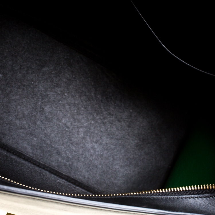 Pre Owned Celine Black/Green Leather and Suede Medium Trapeze Tote