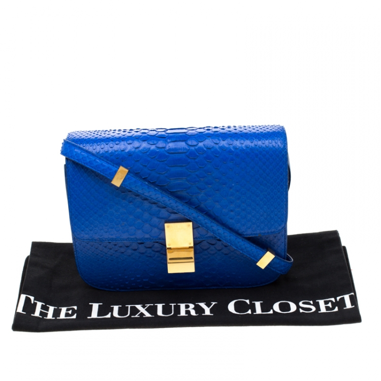 Pre Owned Celine Blue Python Medium Classic Box Shoulder Bag