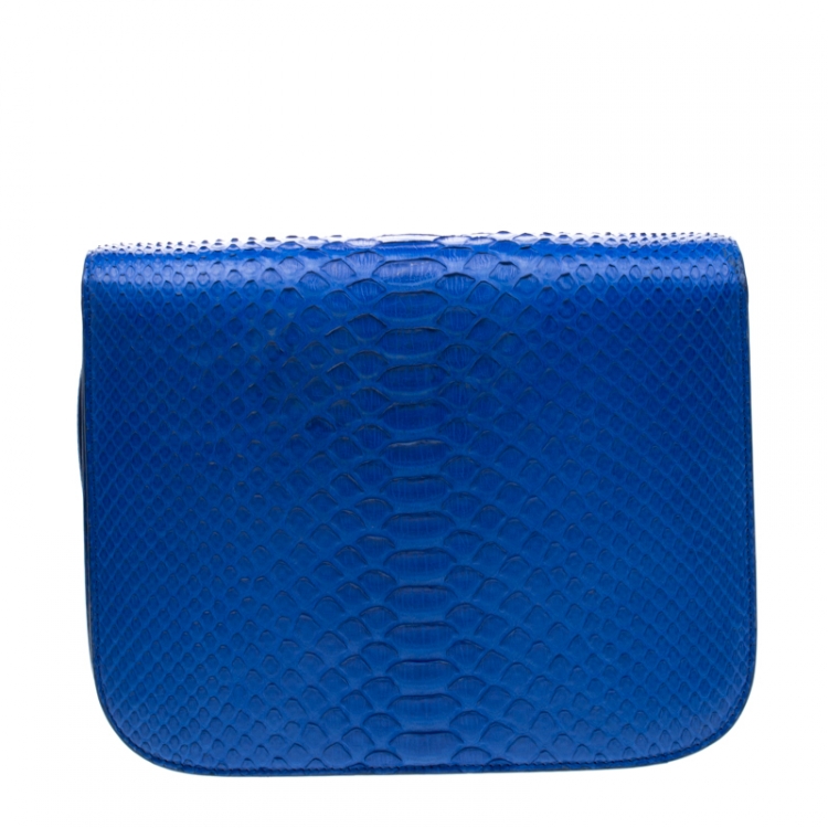 Pre Owned Celine Blue Python Medium Classic Box Shoulder Bag