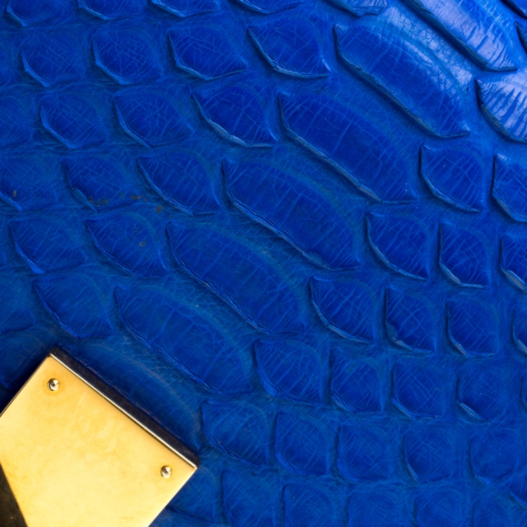 Pre Owned Celine Blue Python Medium Classic Box Shoulder Bag