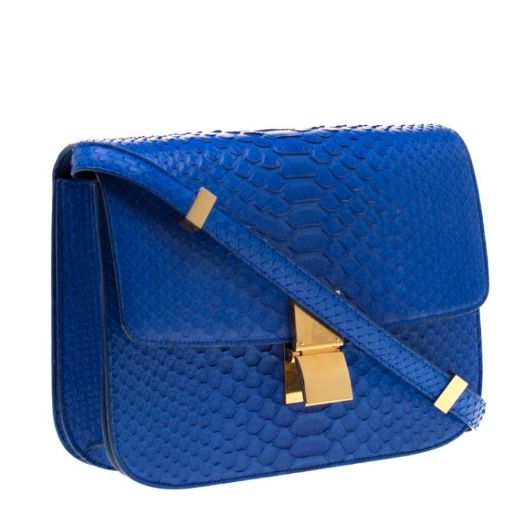 Pre Owned Celine Blue Python Medium Classic Box Shoulder Bag