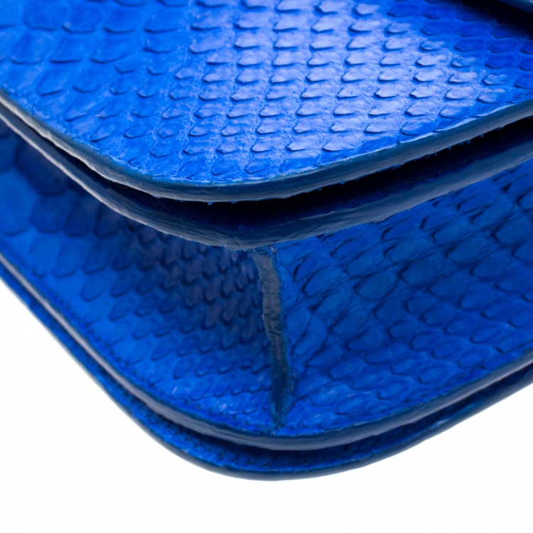 Pre Owned Celine Blue Python Medium Classic Box Shoulder Bag