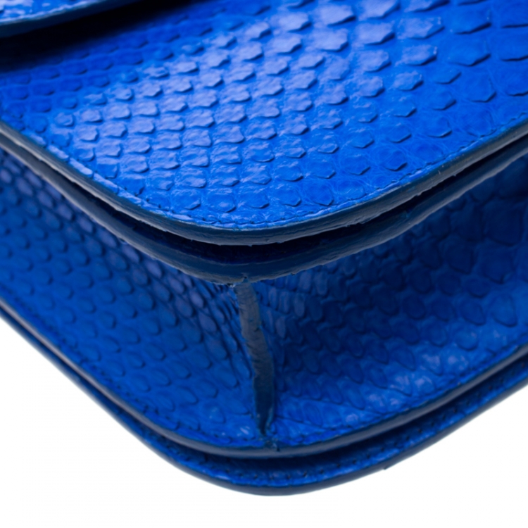 Pre Owned Celine Blue Python Medium Classic Box Shoulder Bag