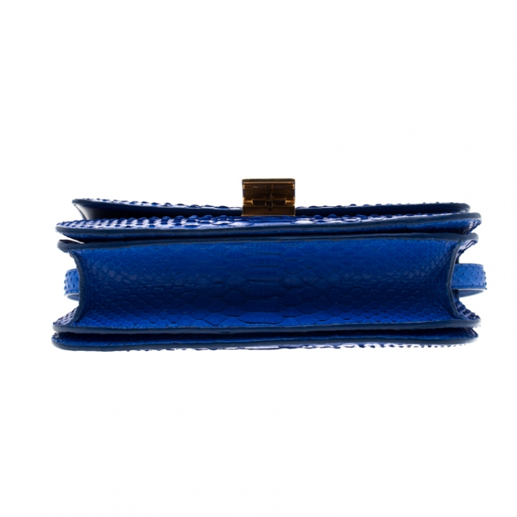 Pre Owned Celine Blue Python Medium Classic Box Shoulder Bag