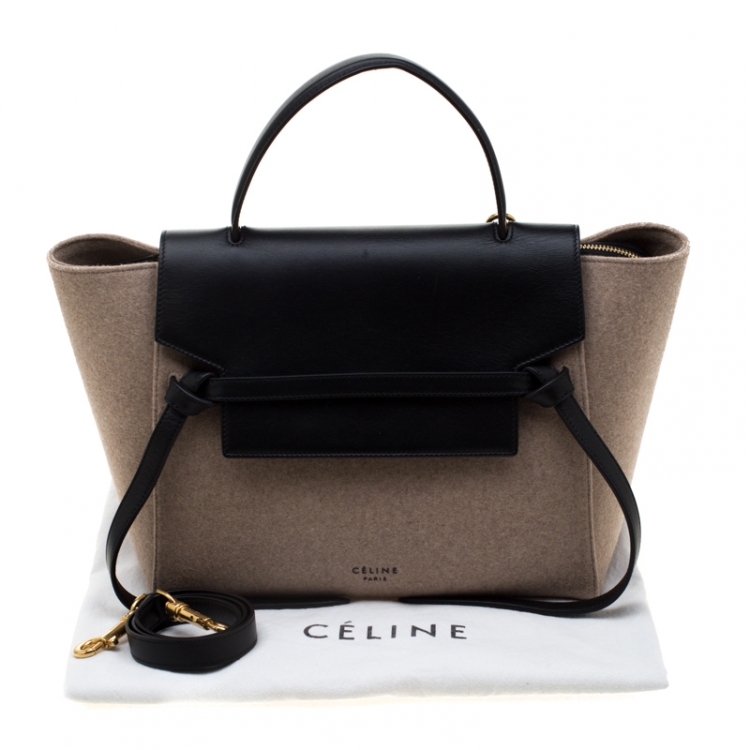 Pre Owned Celine Beige/Black Wool and Leather Belt Bag