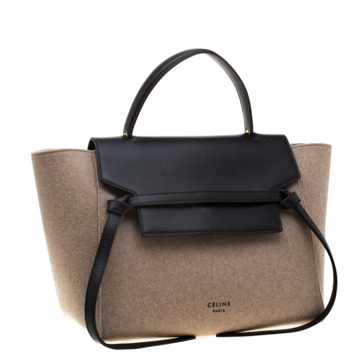 Pre Owned Celine Beige/Black Wool and Leather Belt Bag