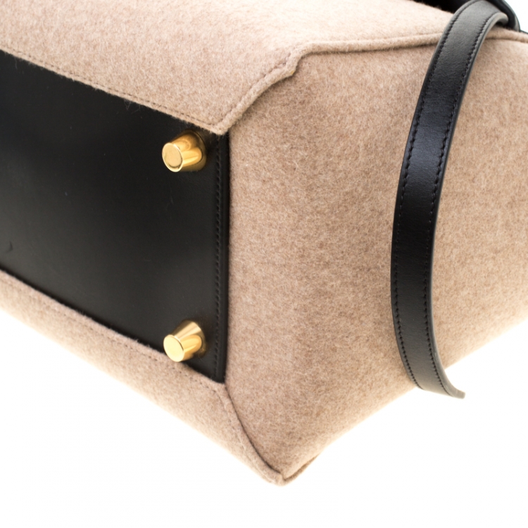 Pre Owned Celine Beige/Black Wool and Leather Belt Bag