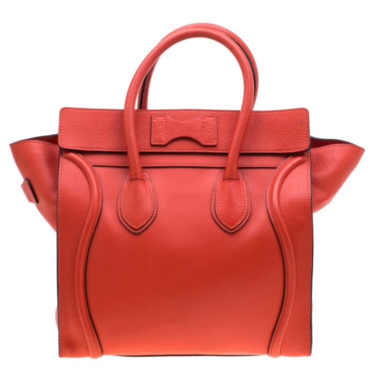 Pre Owned Celine Orange Leather Mini Luggage Tote
