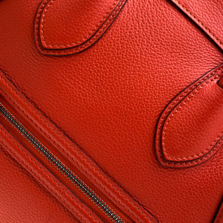 Pre Owned Celine Orange Leather Mini Luggage Tote