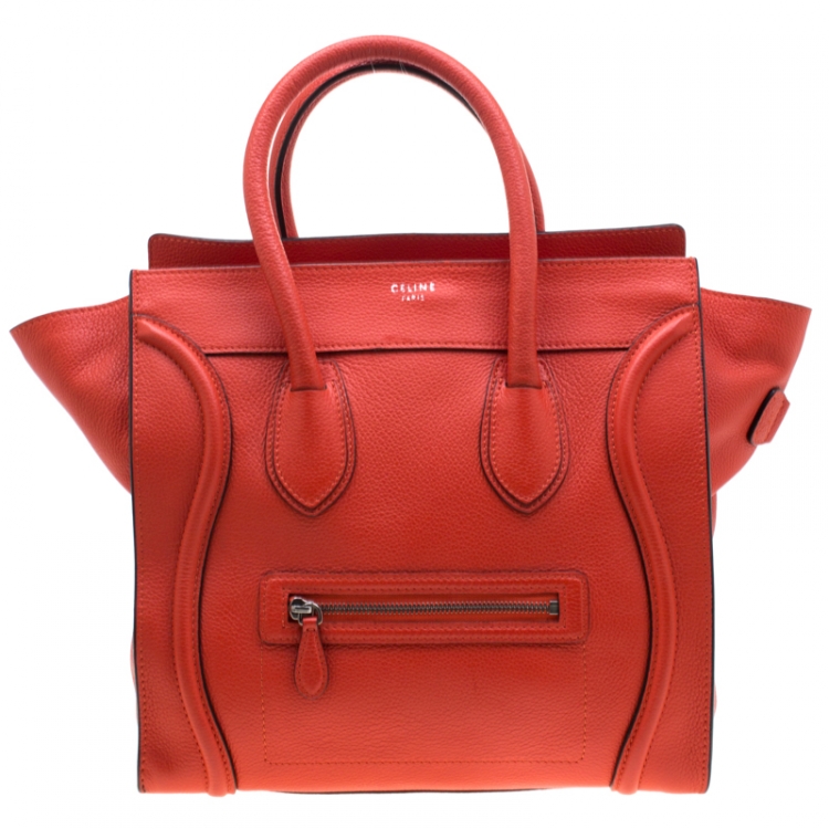 Pre Owned Celine Orange Leather Mini Luggage Tote