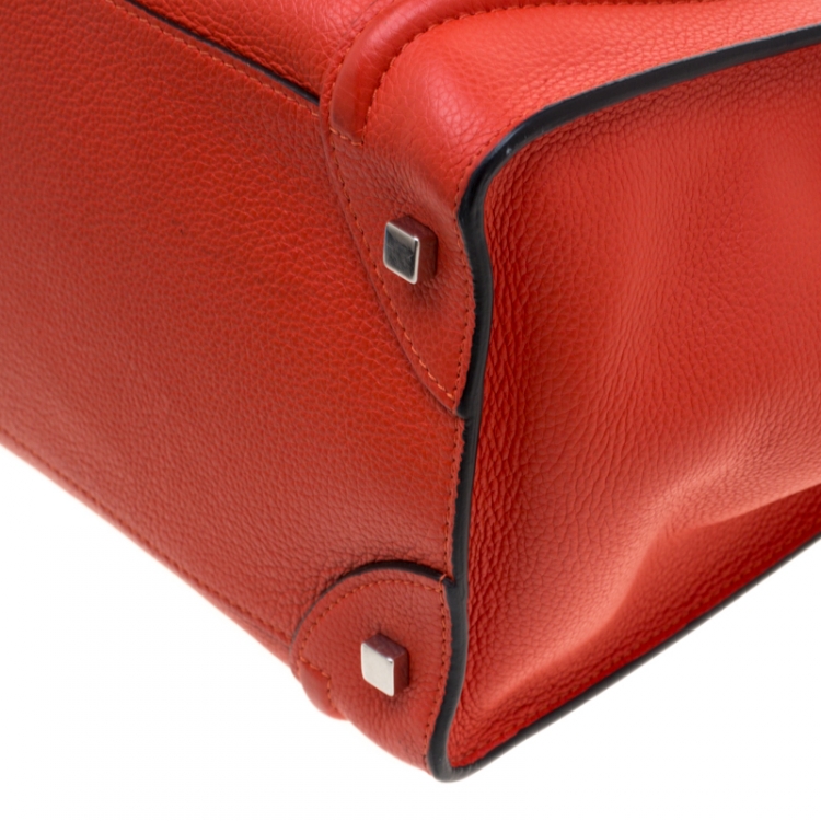 Pre Owned Celine Orange Leather Mini Luggage Tote