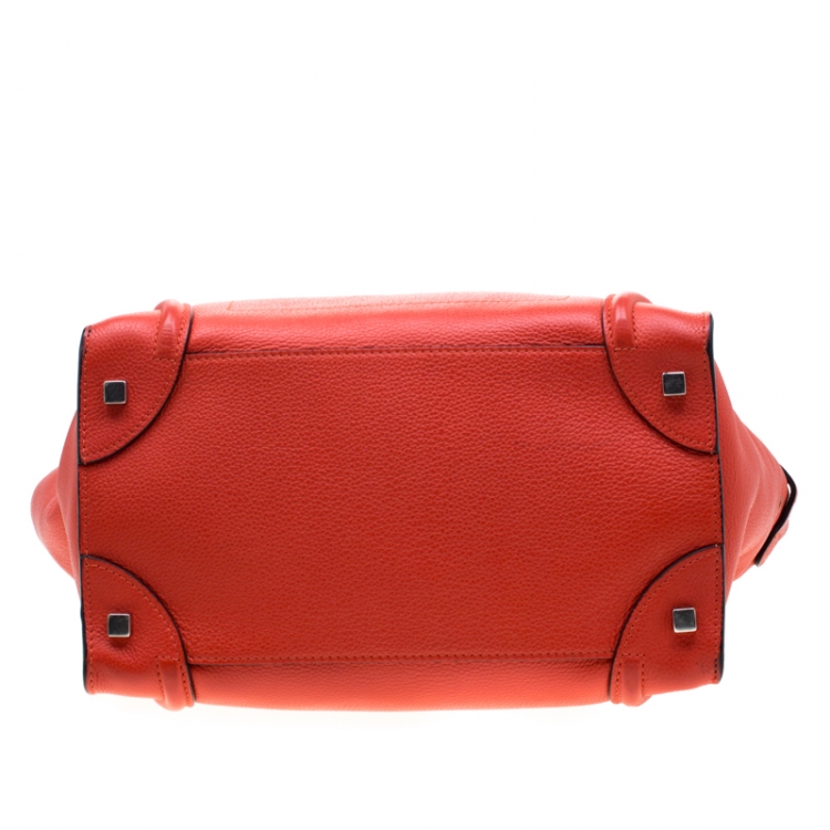 Pre Owned Celine Orange Leather Mini Luggage Tote