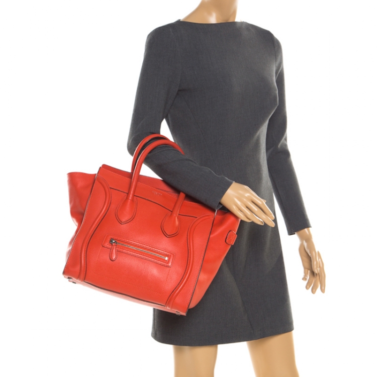 Pre Owned Celine Orange Leather Mini Luggage Tote