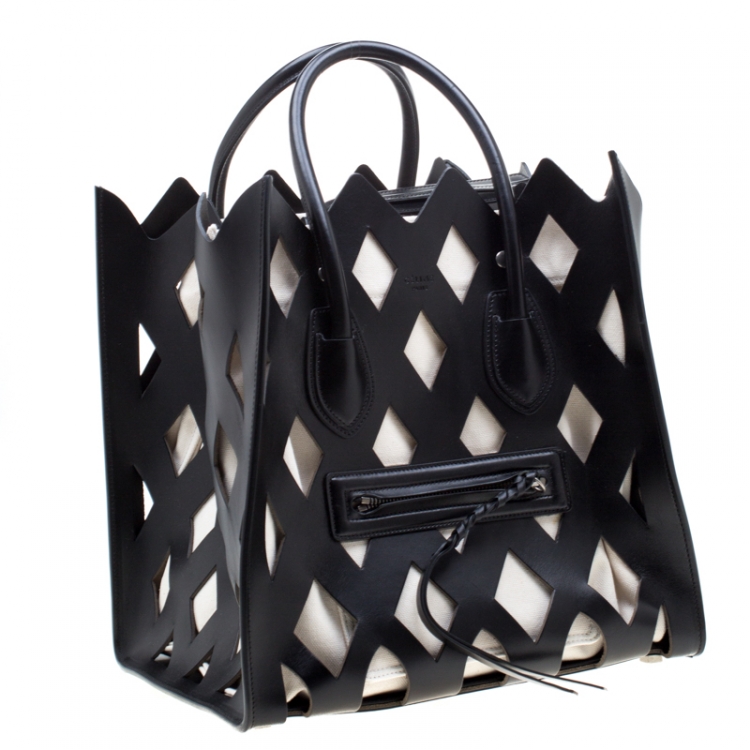Pre Owned Celine Black Cutout Leather Medium Phantom Luggage Tote 