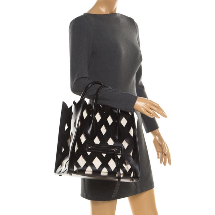 Pre Owned Celine Black Cutout Leather Medium Phantom Luggage Tote 