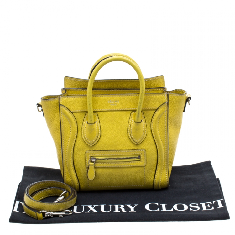 Pre Owned Celine Yellow Leather Nano Luggage Tote