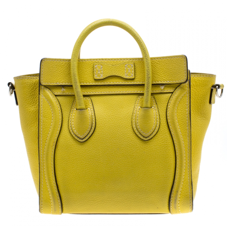 Pre Owned Celine Yellow Leather Nano Luggage Tote