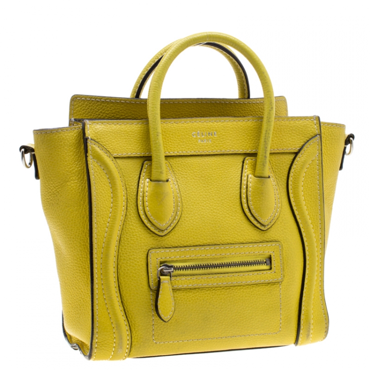 Pre Owned Celine Yellow Leather Nano Luggage Tote