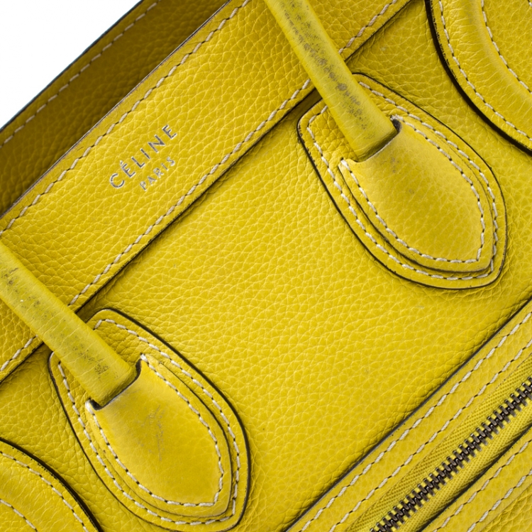 Pre Owned Celine Yellow Leather Nano Luggage Tote