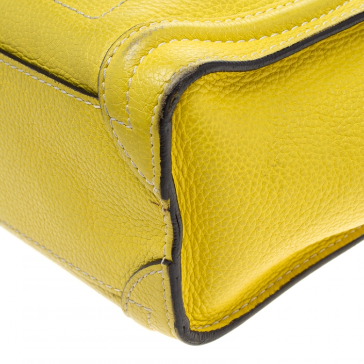 Pre Owned Celine Yellow Leather Nano Luggage Tote