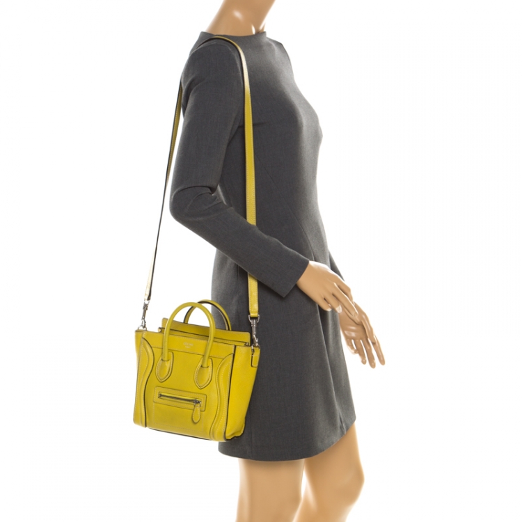Yellow Celine Nano Luggage Leather Tote Bag
