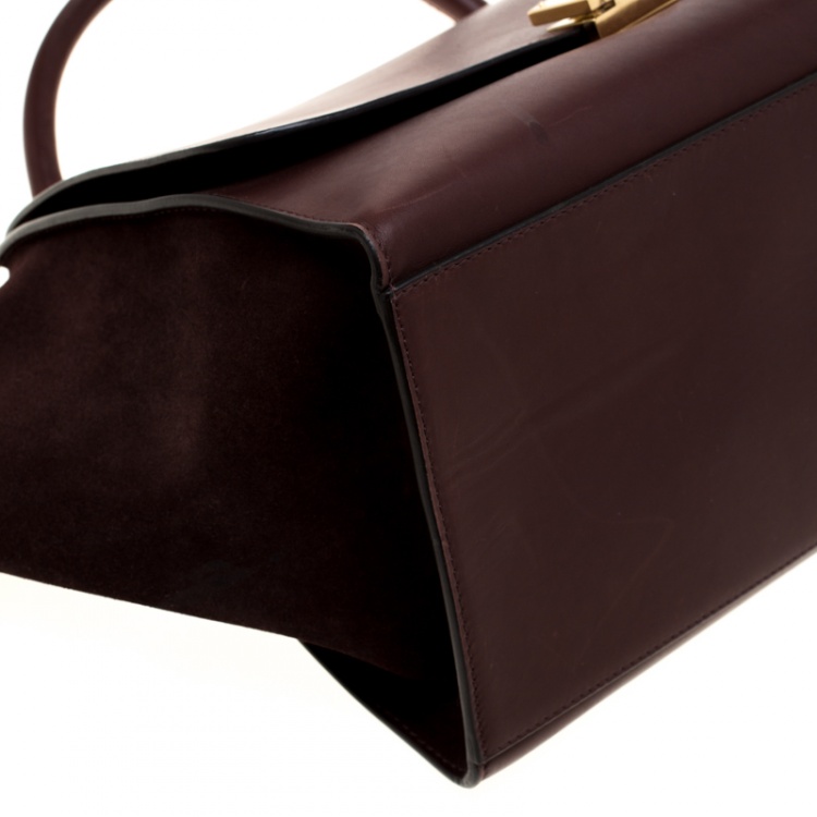 Pre Owned Celine Burgundy Leather and Suede Medium Trapeze Bag