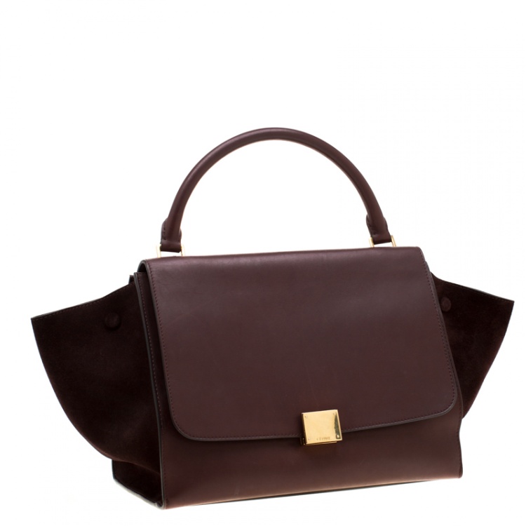 Pre Owned Celine Burgundy Leather and Suede Medium Trapeze Bag