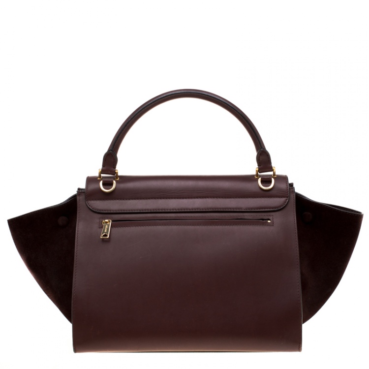 Pre Owned Celine Burgundy Leather and Suede Medium Trapeze Bag
