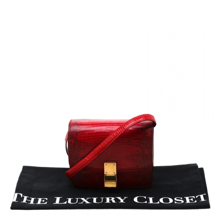 Pre Owned Celine Red Lizard Small Classic Box Flap Bag